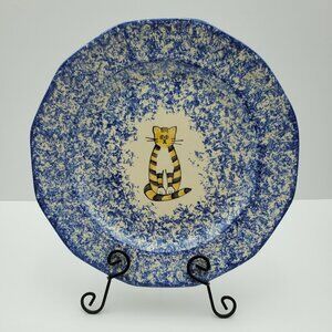 Molly Dallas Blue Spatterware Cat Plate Farmhouse Pottery Dinner Display Plate